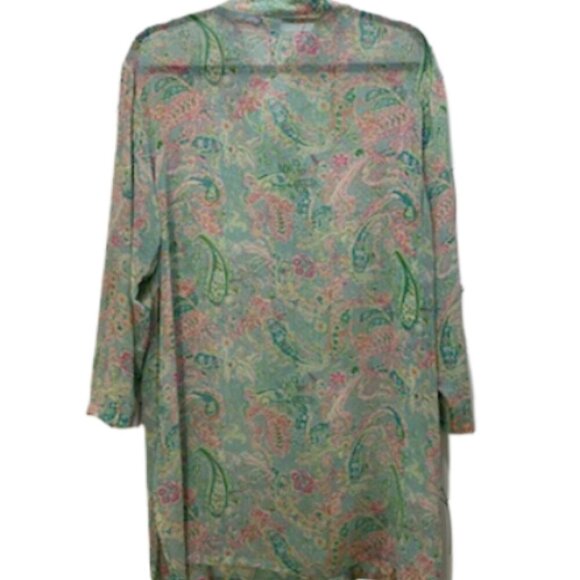 HALF MOON BAY Womens 100% Silk Sheer Pastel Paisley Tunic Blouse Sz XL Button Up - Picture 4 of 6